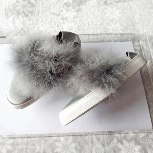 NIB NWT ZCD Montreal silver grey satin & feather sneakers, 40 - Picture 6 of 8